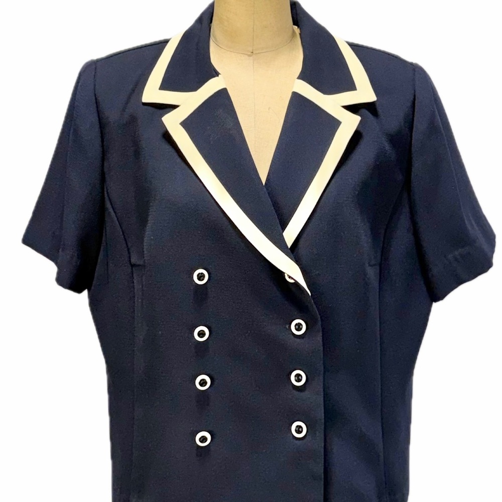 VINTAGE 90s‎ nautical sailor bodice short sleeve blazer jacket navy blue large